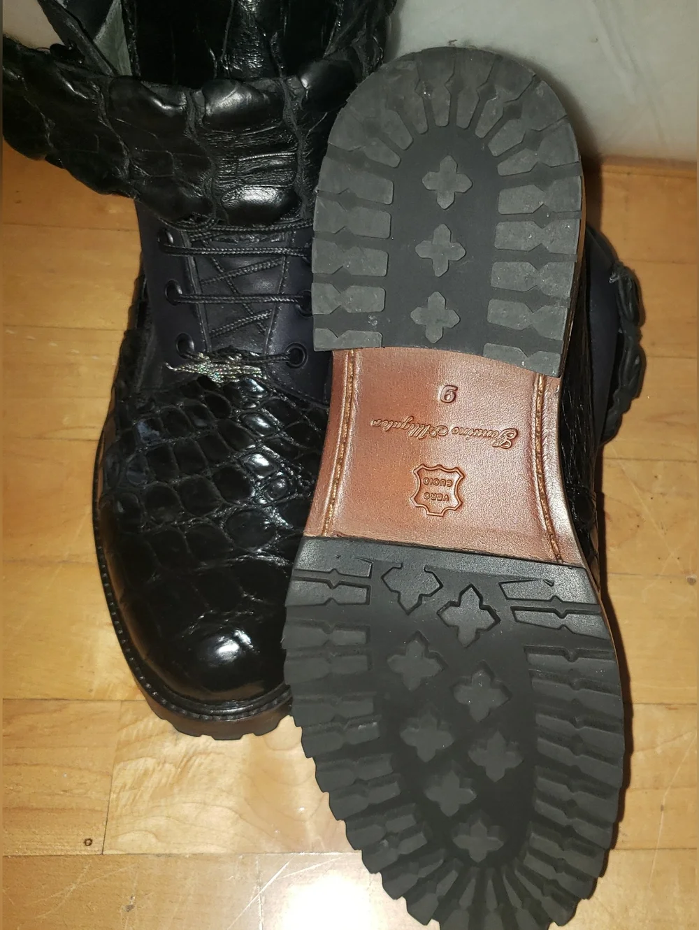 Genuine Alligator Skin Black On Black Combat Boots Men 9 READ Below